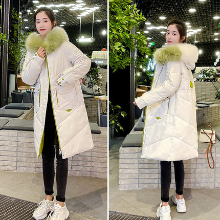 Women's Long Puffer Coat Winter Down Jacket with Faux Fur Hood