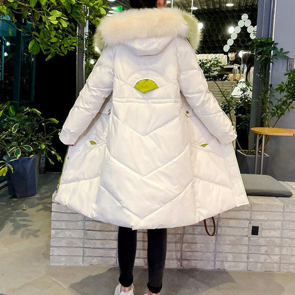 Women's Long Puffer Coat Winter Down Jacket with Faux Fur Hood