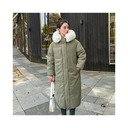 Women's Winter Padded Coat Long Down Jacket with Fur Hood