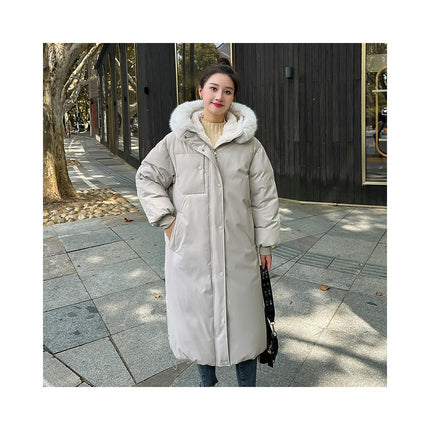 Women's Winter Padded Coat Long Down Jacket with Fur Hood