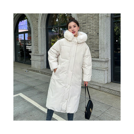 Women's Winter Padded Coat Long Down Jacket with Fur Hood