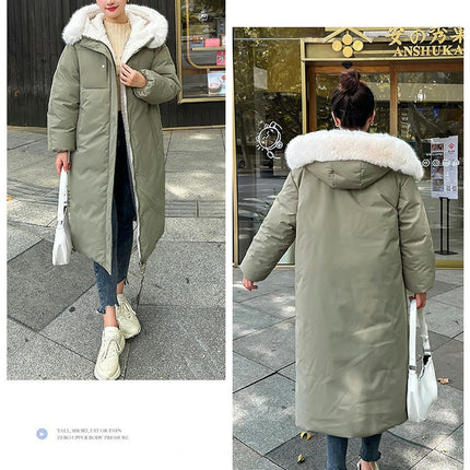 Women's Winter Padded Coat Long Down Jacket with Fur Hood