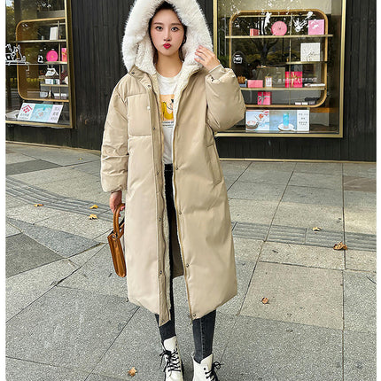 Women's Winter Padded Coat Long Down Jacket with Fur Hood