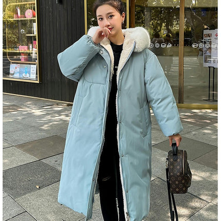 Women's Winter Padded Coat Long Down Jacket with Fur Hood