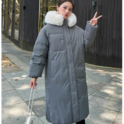 Women's Winter Padded Coat Long Down Jacket with Fur Hood