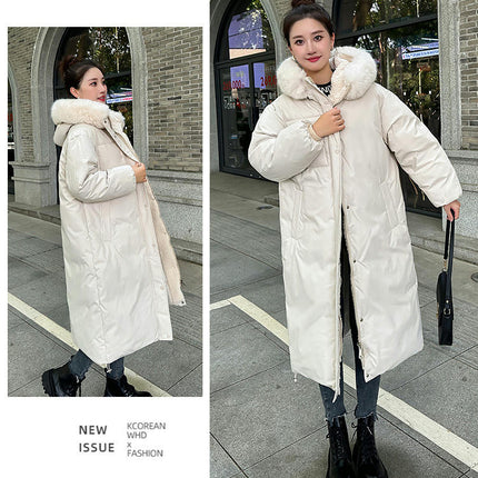 Women's Winter Padded Coat Long Down Jacket with Fur Hood