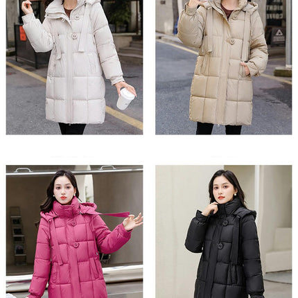 Women Puffer Coat Winter Hooded Jacket Padded Long Sleeve Outerwear