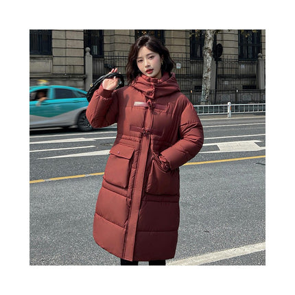 Women Long Puffer Coat Winter Hooded Jacket Quilted Long Sleeve Outerwear