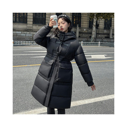 Women Long Puffer Coat Winter Hooded Jacket Quilted Long Sleeve Outerwear