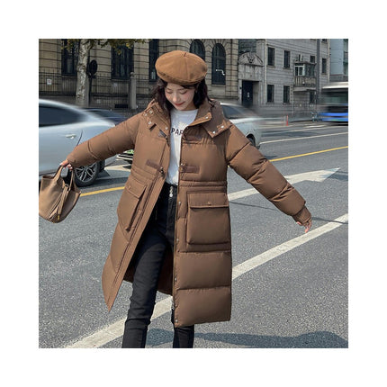 Women Long Puffer Coat Winter Hooded Jacket Quilted Long Sleeve Outerwear