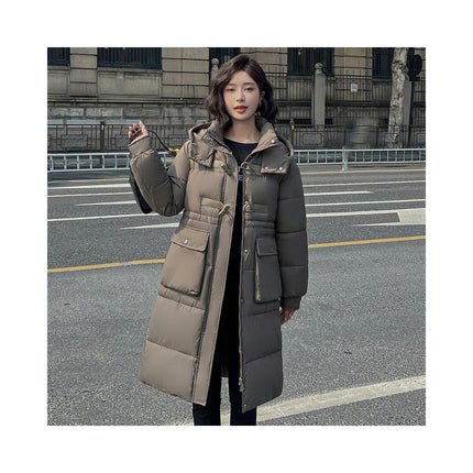 Women Long Puffer Coat Winter Hooded Jacket Quilted Long Sleeve Outerwear