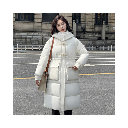 Women Long Puffer Coat Winter Hooded Jacket Quilted Long Sleeve Outerwear