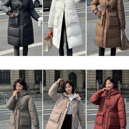 Women Long Puffer Coat Winter Hooded Jacket Quilted Long Sleeve Outerwear