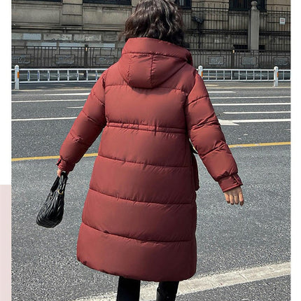 Women Long Puffer Coat Winter Hooded Jacket Quilted Long Sleeve Outerwear