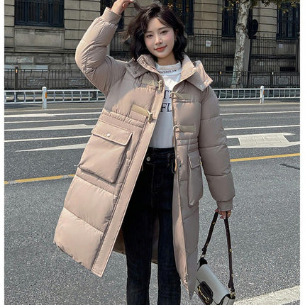 Women Long Puffer Coat Winter Hooded Jacket Quilted Long Sleeve Outerwear