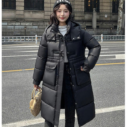 Women Long Puffer Coat Winter Hooded Jacket Quilted Long Sleeve Outerwear