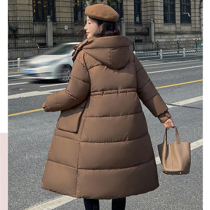 Women Long Puffer Coat Winter Hooded Jacket Quilted Long Sleeve Outerwear