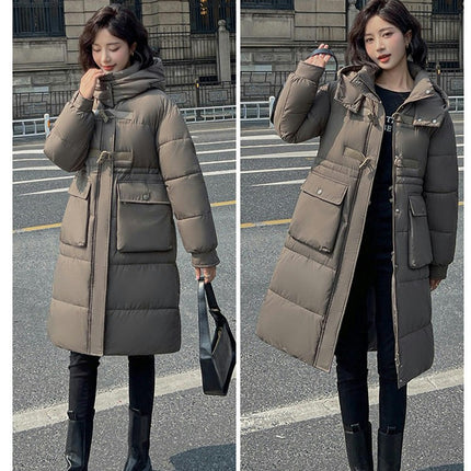 Women Long Puffer Coat Winter Hooded Jacket Quilted Long Sleeve Outerwear