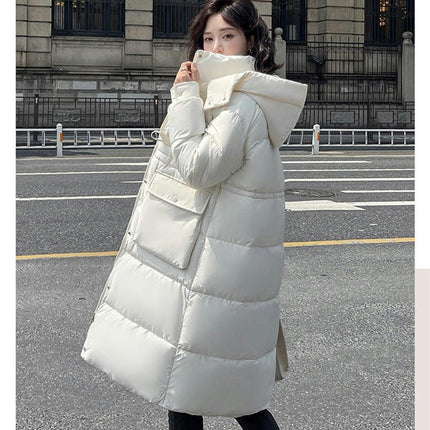 Women Long Puffer Coat Winter Hooded Jacket Quilted Long Sleeve Outerwear