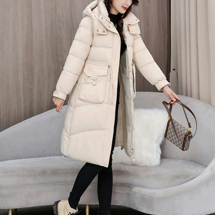 Women's Padded Hooded Long Down Coat Quilted Winter Thickened Puffer Jacket