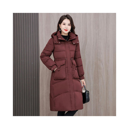 Women's Padded Hooded Long Down Coat Quilted Winter Thickened Puffer Jacket