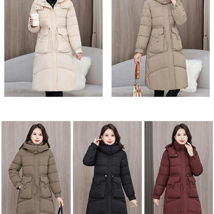 Women's Padded Hooded Long Down Coat Quilted Winter Thickened Puffer Jacket