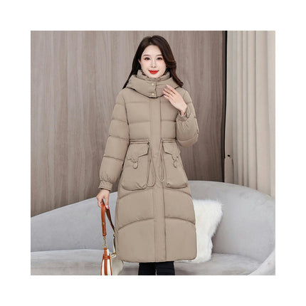 Women's Padded Hooded Long Down Coat Quilted Winter Thickened Puffer Jacket