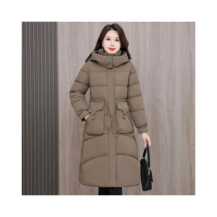 Women's Padded Hooded Long Down Coat Quilted Winter Thickened Puffer Jacket