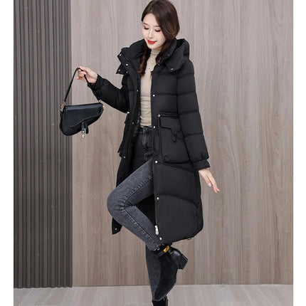 Women's Padded Hooded Long Down Coat Quilted Winter Thickened Puffer Jacket