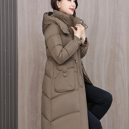 Women's Padded Hooded Long Down Coat Quilted Winter Thickened Puffer Jacket