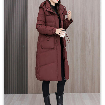 Women's Padded Hooded Long Down Coat Quilted Winter Thickened Puffer Jacket