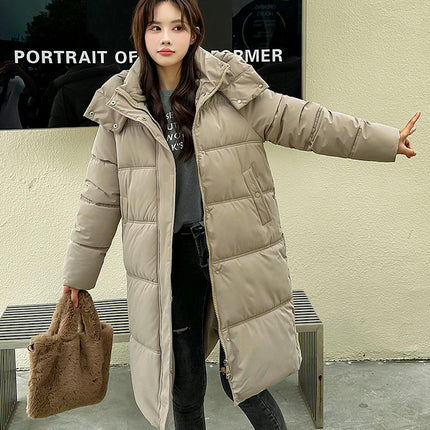 Womens Puffer Long Coat Long Sleeve Padded Winter Down Hooded Jacket