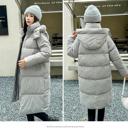 Womens Puffer Long Coat Long Sleeve Padded Winter Down Hooded Jacket