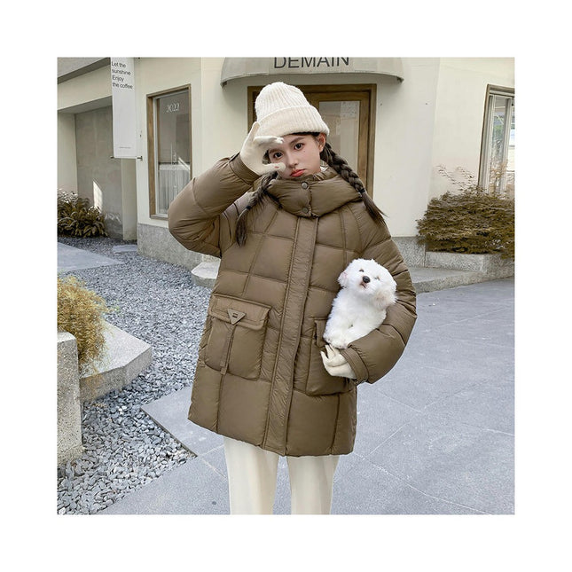 Women Padded Puffer Coat Hooded Mid-Length Winter Down Jacket