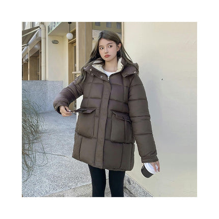 Women Padded Puffer Coat Hooded Mid-Length Winter Down Jacket