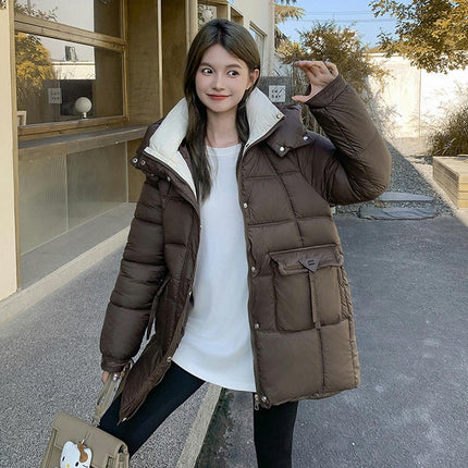 Women Padded Puffer Coat Hooded Mid-Length Winter Down Jacket