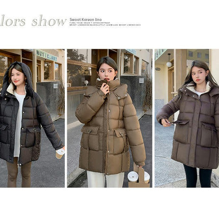 Women Padded Puffer Coat Hooded Mid-Length Winter Down Jacket