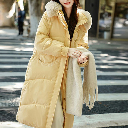 Women's Winter Quilted Coat Puffer Padded Jacket with Faux Fur Hood