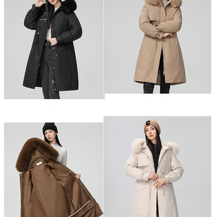 Women's Long Parka Jackets Warm Winter Coats with Faux Fur Hood