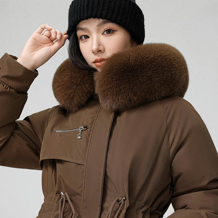 Women's Long Parka Jackets Warm Winter Coats with Faux Fur Hood