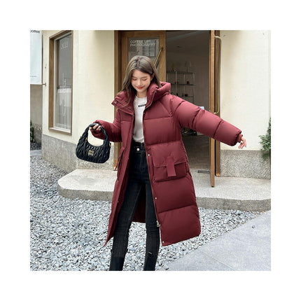 Womens Puffer Jacket Long Padded Coat Winter Outerwear with Hood