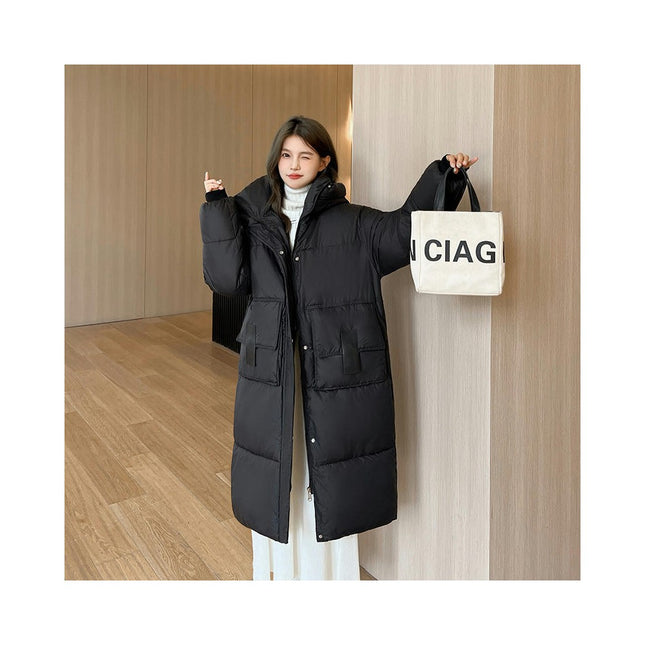 Womens Puffer Jacket Long Padded Coat Winter Outerwear with Hood