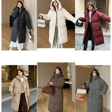 Womens Puffer Jacket Long Padded Coat Winter Outerwear with Hood