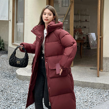 Womens Puffer Jacket Long Padded Coat Winter Outerwear with Hood