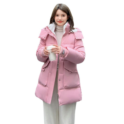 Women's Mid-Length Padded Puffer Coat Winter Hooded Outerwear Jacket