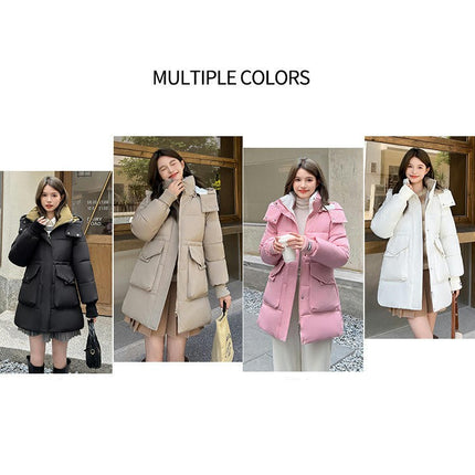 Women's Mid-Length Padded Puffer Coat Winter Hooded Outerwear Jacket