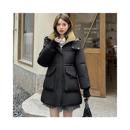 Women's Mid-Length Padded Puffer Coat Winter Hooded Outerwear Jacket