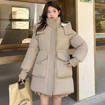 Women's Mid-Length Padded Puffer Coat Winter Hooded Outerwear Jacket