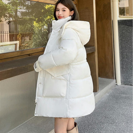 Women's Mid-Length Padded Puffer Coat Winter Hooded Outerwear Jacket