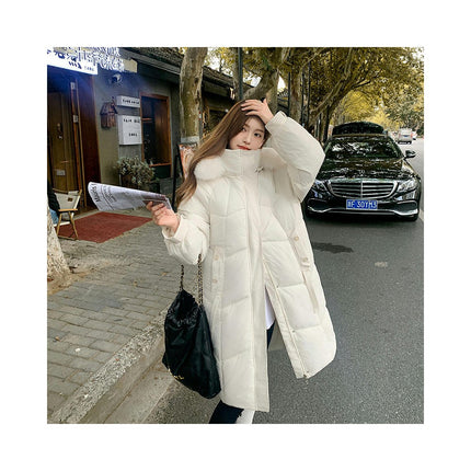 Women's Long Down Coat with Faux Fur Hood Padded Puffer Jacket